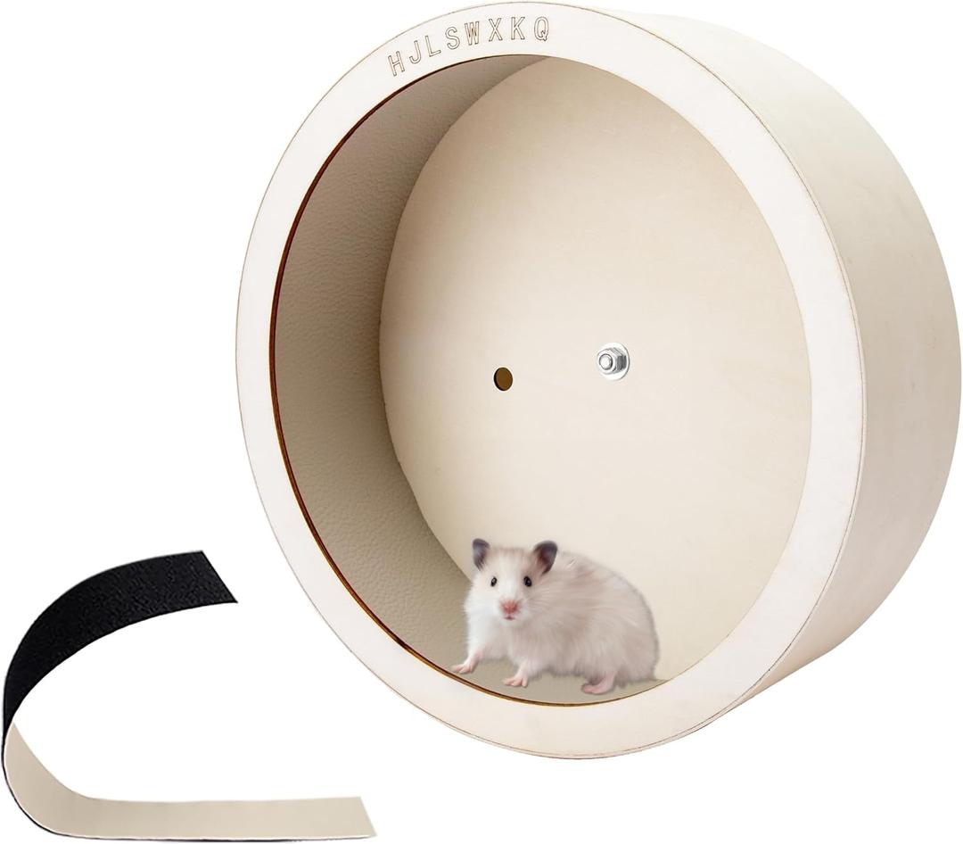 6inch Wall-Mount Silent Hamster Wheel, Wooden Small Animal Exercise Wheel with Removable & Washable Track for Gerbil, Mouse, Syrian Hamster6in