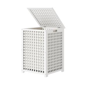 oakvivo Bamboo Laundry Hamper, 17.7" x 17.7" x 25.6" Bathroom Waterproof Wood Laundry Basket with Lid and Handles, Laundry Sorter with Removable Washing Bag, Laundry Bin Organizer for Bedroom(White)