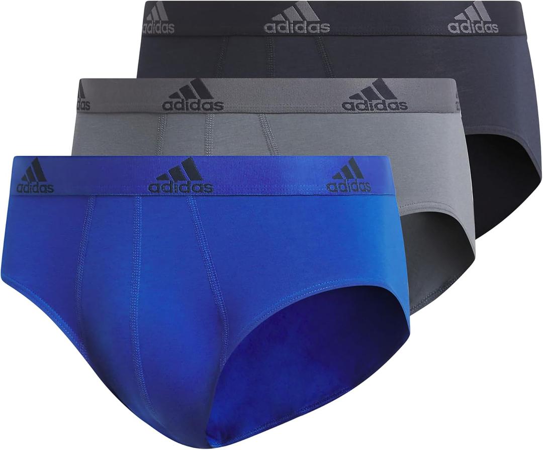 adidas Men's Performance Stretch Cotton Brief Underwear (3-Pack) Designed for Active Comfort and All Day Wear (Medium, Team Royal Blue/Onix Grey/Legend Ink Blue)