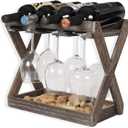 Rustic State Cava Countertop Solid Wood Wine Rack for 4 Bottles and 6 Stemware Glass Holder Cork Storage Tabletop Tray Freestanding Organizer - Home, Kitchen, Dining Room Bar Dcor - Walnut