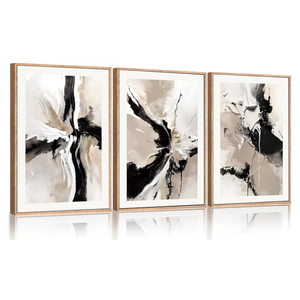 Ausril Abstract Modern Wall Art Framed Set of 3-16x24inch Brown Black Canvas Art Print, Minimalist Brush Stroke Wall Painting, Neutral Beige Color Artwork for Living Room, Bedroom, Office Decor