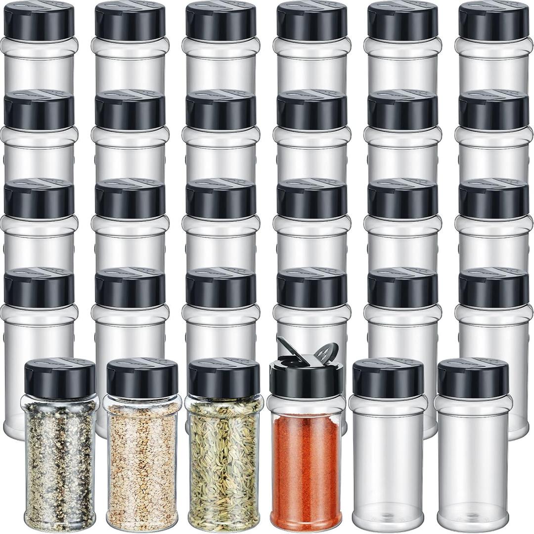 Jadive 36 Pcs 5.5 oz Plastic Spice Jars with Shaker Lids Clear Spice Bottles Plastic Seasoning Containers Empty Shaker for Kitchen Storing Herbs Seasoning Powders Pepper Dry Goods (Black)