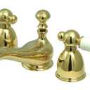 Kingston Brass KS3952PL Restoration Mini Widespread Lavatory Faucet with Porcelain Lever Handle, Polished Brass,4-Inch Adjustable Center