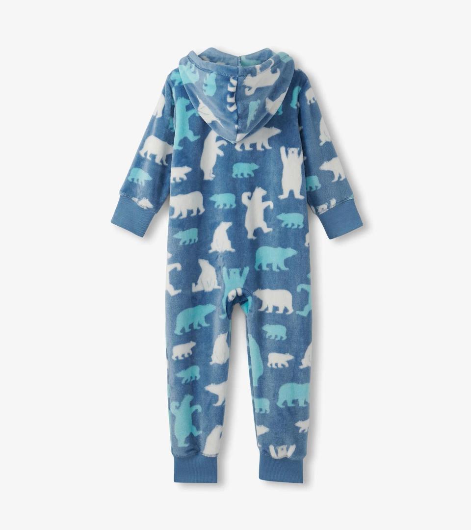 Kids Blue Polar Bears Hooded Fleece Jumpsuit
 Size 2