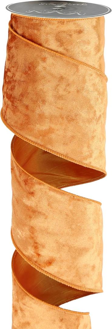 MAYREEL 4 Inch Cinnamon Crushed Velvet Ribbon Wired Extra Wide Burnt Orange Terracotta Christmas Ribbon for Autumn Fall Decorations Halloween Wreaths Tree Toppers Gift Wrapping 10 Yards