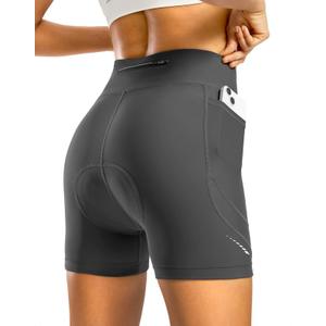 Bikewa Women's 4D Padded Bike Shorts High Waist Cycling Underwear for Women Road Bicycle Biking Shorts with Zipper Pockets (X-Large, Dark Grey)