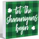 St Patricks Day Decorations St Patricks Day Decor Indoor Table Buffalo Plaid Home Room Office Bathroom Wood Box Sign Rustic Wooden Shelf Desk Decor Season House Warming Gifts 5.9 x 5.9 Inch Style 2