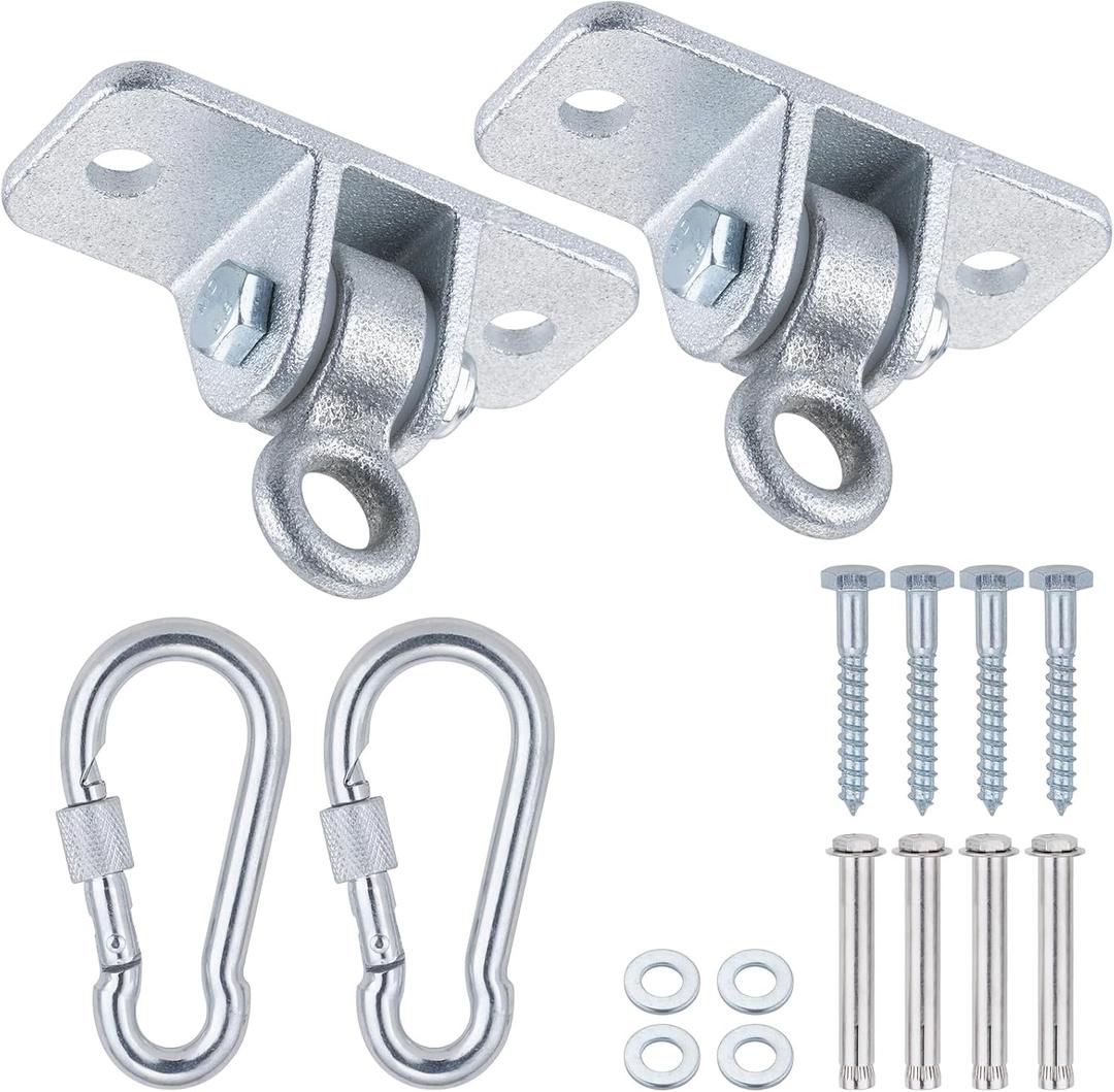 Heavy Duty Swing Hangers with Locking Snap Hooks, Swing Hardwares for Porch, Patio, Playground, Indoor and Outdoor, 2400 lb Capacity, Screws and Bolts Included, 2 Pack