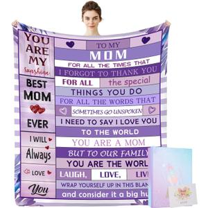 Super Soft Thickened Flannel Throw Blanket, 60" x 50", Mom's Birthday Gift with Card & Box