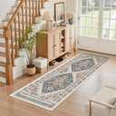 Madane Washable Runner Rug - 2x6 Rug Runners for Hallways 6 Feet Non Slip Vintage Kitchen Runner Rug Ultra-Thin Bathroom Runner Rugs Carpet Laundry Room Bedroom (2x6ft, Navy Blue)