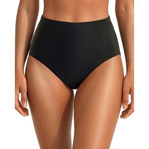 Tempt Me Womens Black High Cut High Waisted Bikini Bottoms Tummy Control Bathing Suit Bottoms Swim Bottom Swimsuit Bottom L