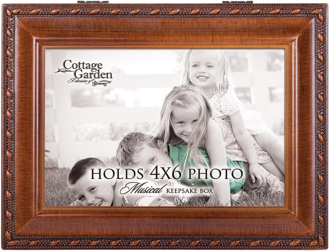 Cottage Garden Personalize with Photo Woodgrain Rope Trim Jewelry Music Box Plays You are My Sunshine
