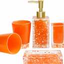 LUANT 5-Piece Resin Bathroom Accessory Set with Soap Dish, Dispenser, Toothbrush Holder and Tumbler, Orange