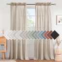 Elegant Natural Linen Blended Energy Efficient Light Filtering Curtains / Rod Pocket Window Treatments Panels / Drapes for Livingroom (Set of 2, Angora, 52 inch W X 96 inch L)