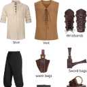 Renaissance Costume Men Adult Medieval Viking Costume Halloween Pirate Costumes Archer Cosplay Outfit Set (L)