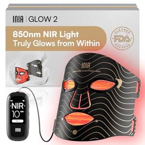 INIA Red Light Therapy Mask for Face – 4 Light Modes with 850nm NIR, Red & Blue LED Light Therapy, 2600mAh Rechargeable LED Face Mask for Radiant Glow at Home, Black