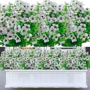 Fake Flowers Outdoor,20 Bundles UV Resistant Artificial Flowers No Fade Outdoor Faux Plastic Plants for Garden Porch Window Box Outside Decor(White)