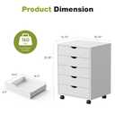 Sweetcrispy 5 Drawer Chest Mobile Storage Cabinets Small Wooden Dresser with Wheels Room Organization Furniture for Office Home, White Wood