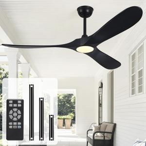 72" Ceiling Fan with Light and Remote, 6-Speed Dimmable Outdoor Ceiling Fan, High CFM Quiet 3 Blade Wood Ceiling Fan, Modern Propeller Ceiling Fan for Outdoor Indoor Living Patio Porch (Black)