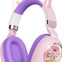 Kids Headphones Bluetooth 5.4 - Cat Ear LED Light Up Noise Cancelling Wireless Headphones with Mic, 85dB Volume Limited, Wired & Wireless Mode for Travel/School/iPad