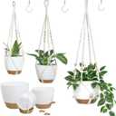 Hanging Planters with Macrame Plant Hangers for Indoor Outdoor Plants 3 Set Self Watering Pots Hanging Baskets Flower Pot Holders 3 Different Size