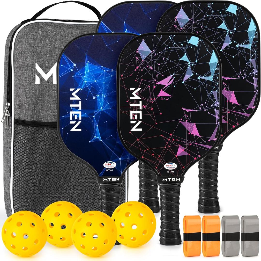 Pickleball Paddles, USAPA Approved Fiberglass Surface Pickleball Set with Pickleball Rackets, Pickleball Paddles Set for Men Women (Black&Blue*4)