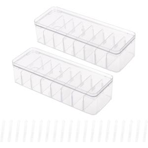Yesesion 2pcs Clear Plastic Cable Organizer Boxes with Adjustment Compartments, Desk Accessories Storage Case with Lid and 20 Wire Ties for Drawer, Office Supply, Electronic Management Yesesion 2pcs Clear Plastic Cable Organizer Boxes with Adjustment Compartments, Desk Accessories Storage Case with Lid and 20 Wire Ties for Drawer, Office Supply, Electronic Management