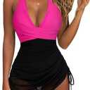 SUUKSESS Women Sexy One Piece Swimsuit Tummy Control Bathing Suit Mesh Swim Dress, Size Large
