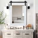 COGOOD Farmhouse Barn Door Mirror - 25 x 38 Rustic Bathroom Mirror for Living Room, Entryway, Vanity Wall Decor (Pure White) (38"L x 25"W)