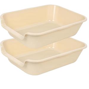 2 Pack of Extra Large Cat Litter Box (ABS Material), Low Entry Senior Litter Pen for Geriatric Kitty Big Cats, Jumbo Pet Safe Litter Boxes Tray for Pets Potty (Beach Sand, 20" L x 15.5" W)