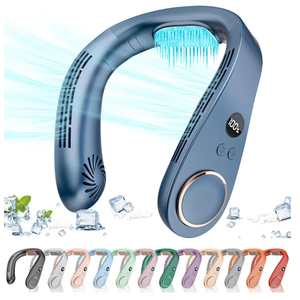 Neck Fan Air Conditioner,Personal Cooling Device,Neck Air Conditioners Portable Neck AC Rechargeable Battery Powered,USB Silent Headphones Round Leafless Necklace Fan for Women Men Adults Kids Blue