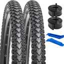 YUNSCM 2-PCS 26" Bike Tires 26x2.125/57-559 and 26" Bike Tubes Schrader Valve Compatible with Mountain Bike 26x2.0 26x2.10 26 x 2.125 26x2.15 Bicycle Tires and Tubes (Y-689)