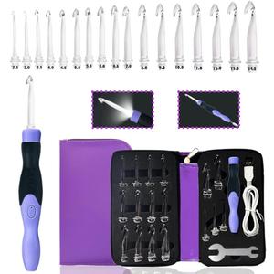 Yarniss 17 Sizes Lighted Crochet Hooks Set 2.5mm~14.0mm, Rechargeable Crochet Hook with Interchangeable Crochet Head