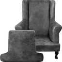 ANARACHON Leather Look Wingback Chair Covers, 2-Piece Wing Chair slipcover,Stretch Wing Back Armchair Slipcovers with Elastic Bottom, Soft Spandex Furniture Protector for Living Room (Light Grey)