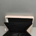 B FSOBEIIALEO Storage Ottoman Cube Small Sherpa Ottoman Foot Rest, Foldable Portable Boucle Ottomans, Faux Teddy Fur, Pink 16.5"x12.6"x12.6"