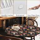 Round Fitted Tablecloth with Elastic Edge, Waterproof Stain Resistant Fabric Table Cover for 49"-52" Round Table, Indoor Outdoor Dining, Kitchen Decor, Camping, Party, Holiday, Mushroom