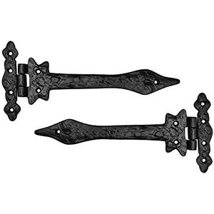 Akatva T Hinge Set - 2 Piece Gate Hinges for Wooden Fences Heavy Duty - Barn Hinges for Doors - Black Hinges  Hinges for Shed Door - Door Hinges Black Matte - Hinges Outdoor - Fence Strap Hinge Set