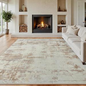 Terra Area Rug for Living Room, Bedroom - Abstract Pattern - Brown Cream - 8' x 10' - Durable & Easy to Clean