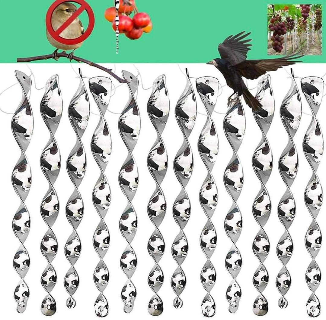 30 PC Package -Repellent Reflective Ornamental Spiral Deterrent to Keep Birds Away. Hanging Wind Twisting Scare Bird Rods Deflectors Decoys. Decorative Bird Deterrent to Protect Home and Garden