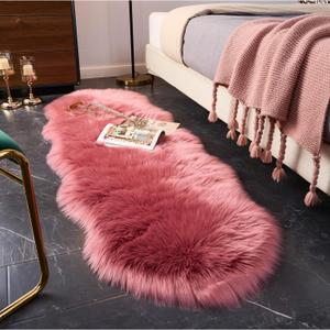 EasyJoy Ultra Soft Fluffy Shaggy Area Rug Faux Fur Rug Chair Cover Seat Pad Fuzzy Area Rug for Bedroom Floor Sofa Living Room (2 x 6 ft Sheepskin, BlushPink)