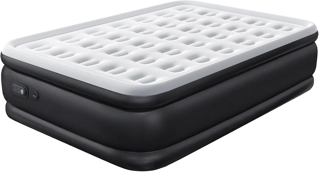 NEWBULIG Queen Air Mattress with Built in Pump, 16 inch Raised Inflatable Flocked Surface Air Bed 660 lbs Weight Capacity Portable for Camping, Guests and Home, Strong Support & Non-Slip Bottom