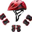 Kids Helmet Knee Elbow Pads Wrist Guard Sport Protective Gear Adjustable Scooter Skateboard Roller Bike Skate Cycling Safety Set for Boy Girl (Red4-12 years/18.5-22.4 IN))