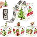 4 Pack Christmas Money Box for Cash Gift Pull Tree & Snowman & Santa & Elk Money Gift Boxes for Cash with Pull Out Card DIY Set Surprise Merry Box (Lime Green)