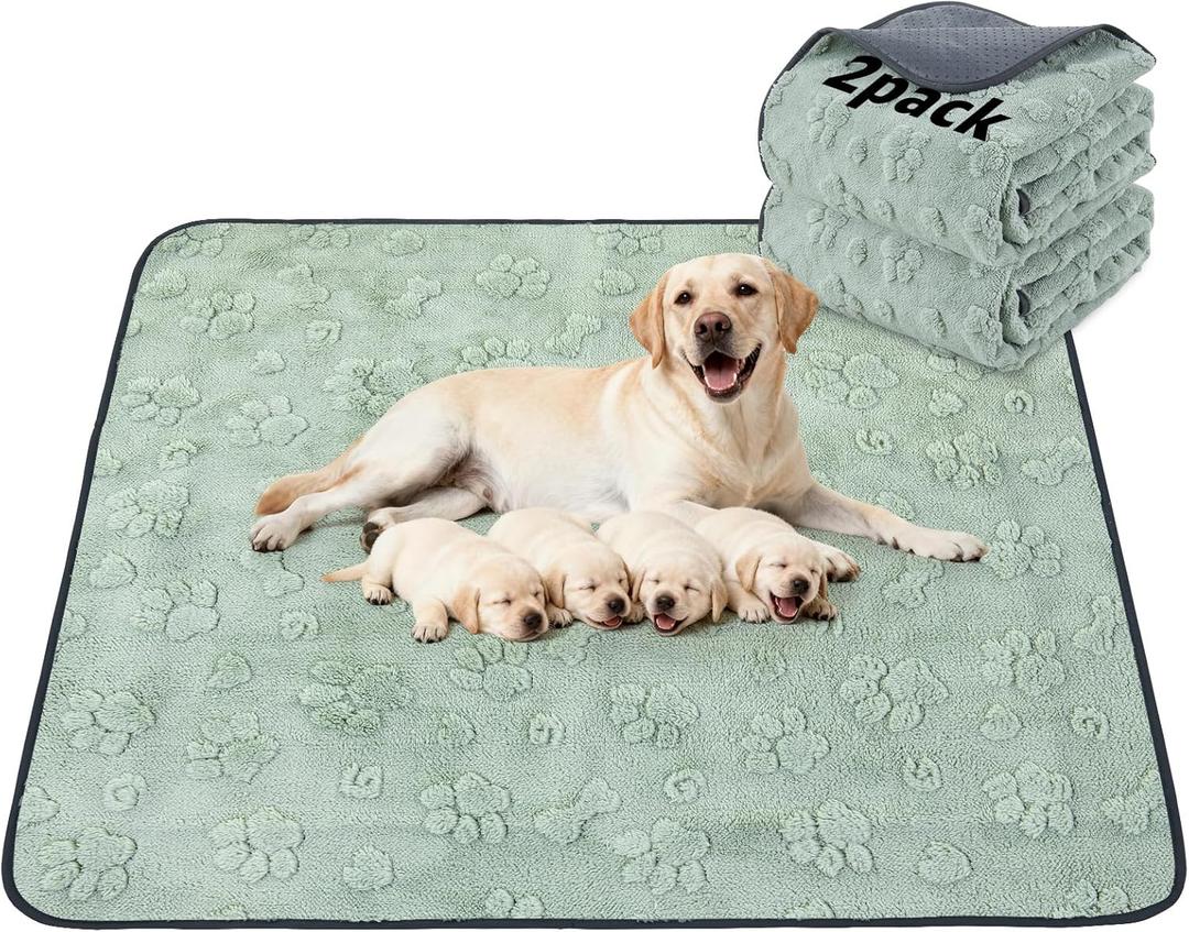 LOOBANI Washable Pee Pads for Dogs: 2 Pack Super Absorbent Reusable Puppy Pads, Leakproof and Waterproof Dog Training Pads Whelping Pads for Potty, Floor, Crate, Couch, Bed and Travel, 48"x48" (Green Dog Element)
