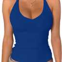 Danysu Workout Tops for Women Sexy Tank Top for Women with Built in Bra Spring Tops 2025 Trendy Going Out Women's Tops Ribbed Klein Blue M