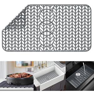 AWOKE Sink Protectors for Kitchen Sink - 29"x 15.35" Sink Mat - Heat-resistant Easy-clean Silicone Sink Mat - for Protection of Stainless Steel Sink - with 3 Reserved Holes (Grey)