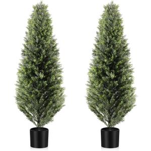 Riceshoot 2 Pcs 5ft Artificial Cedar Topiary Trees for Outdoor Artificial Plants Faux Pine Tree UV Resistant Potted Fake Plants Shrub Bushes for Porch Garden Office Front Door Indoor