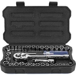 WORKPRO 39-Piece Drive Socket Set 1/ 4''3/ 8'', CR-V Metric and Imperial Sockets with Quick-Release Ratchet Wrench, Compact Sockets Set for Car Repair