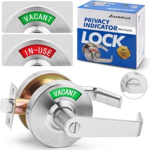 Bathroom Privacy Indicator Handle Lock, Vacant Occupied Bathroom Lock with Large Indicator for Men Women Restroom Vacant or in-Use, Occupied Sign for Public Bathroom Door Lever(Satin Nickel)