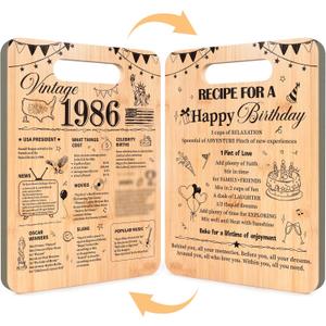 40th Birthday Gifts for Women Men, 40 Year Old Vintage 1986 Double Sided Cutting Board Present, Recipe for a Happy Birthday Cutting Board for Her Him